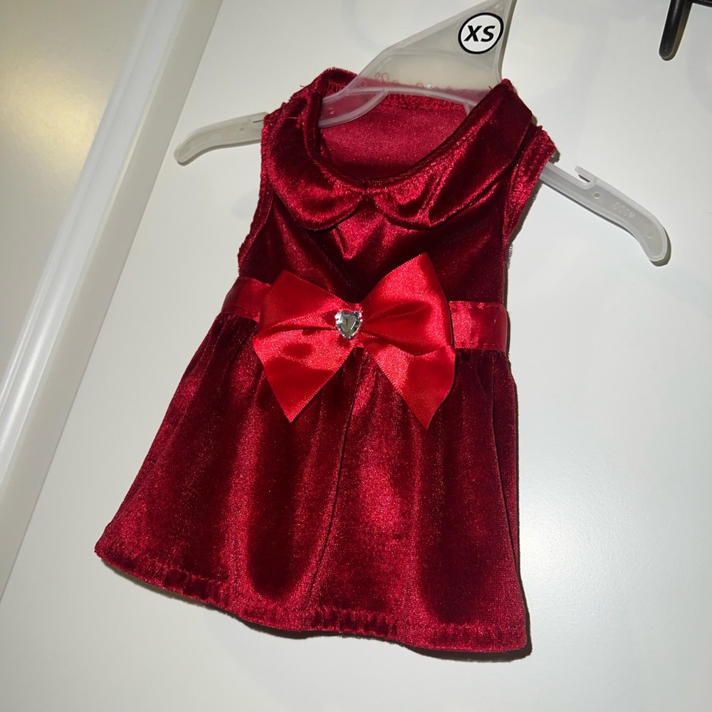 XXS Pet Dog or Cat Ruby Red Dress with Rhinestone Bow